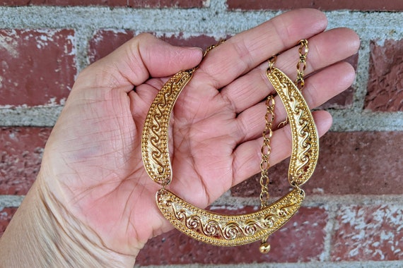 Vintage GOLD Tone BIB Necklace Adjustable 3 Piece… - image 8