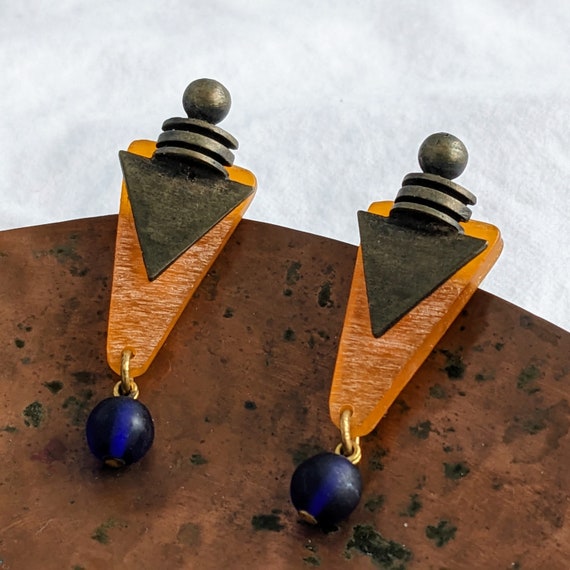 EFFEX Resin Glass Abstract Earrings Vintage 1990s… - image 10