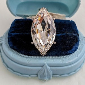 Vintage Rhinestone Cocktail Ring: Marquise Foiled Stone, Size 6.75