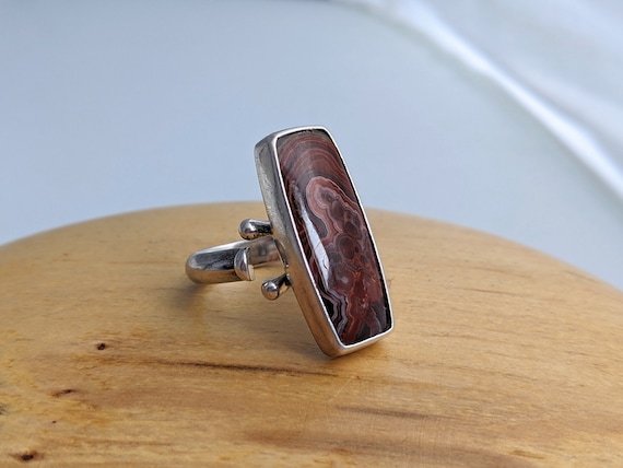 SAJEN Sterling AGATE Ring Vintage Signed Adjustab… - image 5