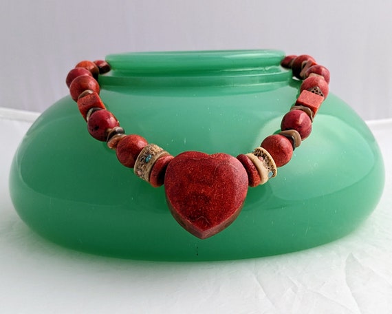 Sterling Silver Red Coral Beaded Heart Pendant Sterling Silver Red Coral Beaded Heart Pendant
