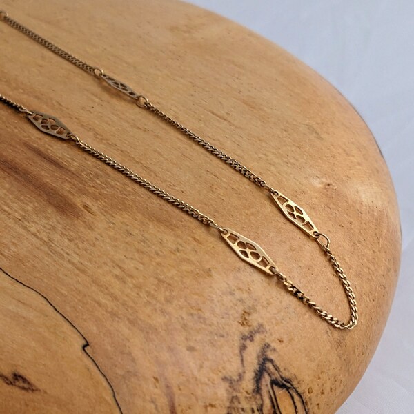 14K Gold Station Link Chain Necklace Vintage 15" GOLD Fancy Chain Necklace