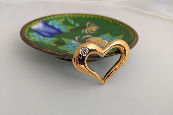 Vintage GIVENCHY Gold HEART Brooch SIGHNED Chunky… - image 1