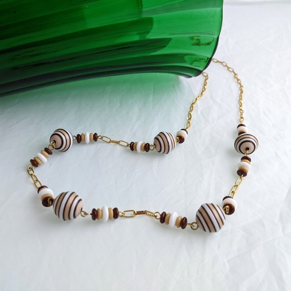 Earth Tones Bead Chain Necklace VINTAGE 1970s Gold