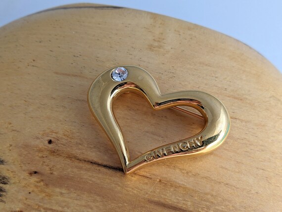 Vintage GIVENCHY Gold HEART Brooch SIGHNED Chunky… - image 10