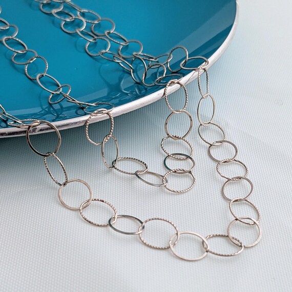 Vintage Sterling Silver Circle Link Chain Necklac… - image 1