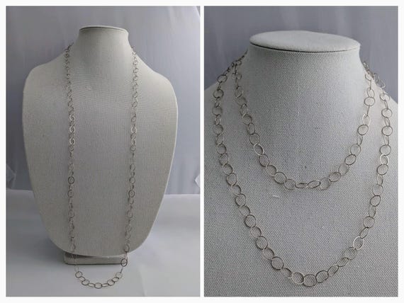 Vintage Sterling Silver Circle Link Chain Necklac… - image 2