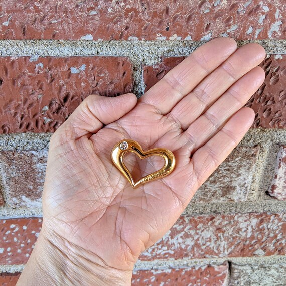 Vintage GIVENCHY Gold HEART Brooch SIGHNED Chunky… - image 5