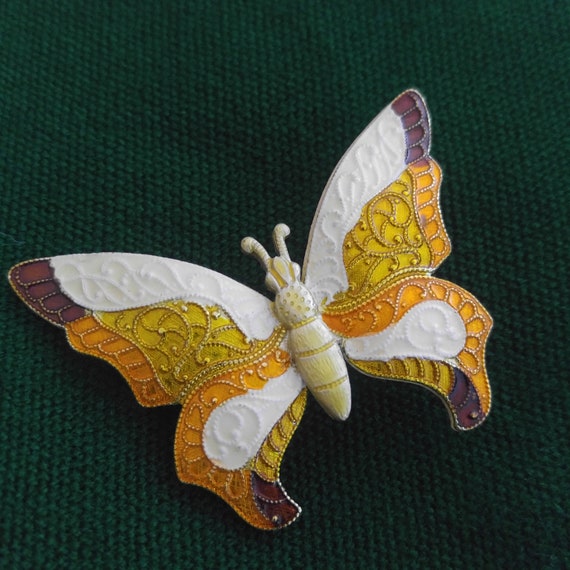 Orange and White Enamel Speckled Butterfly Pierced Earring