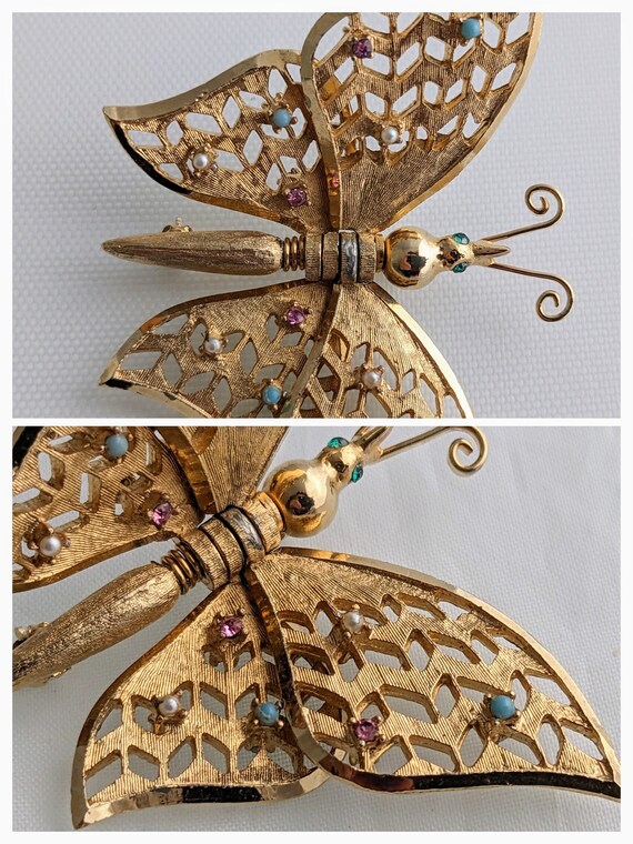 CORO Articulated Butterfly Brooch Vintage 1960s C… - image 6