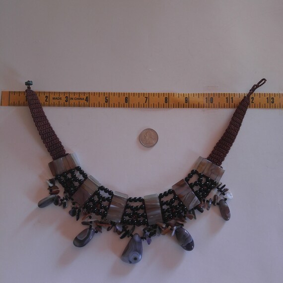 Botswana AGATE Bead Bib Necklace Vintage Black On… - image 9