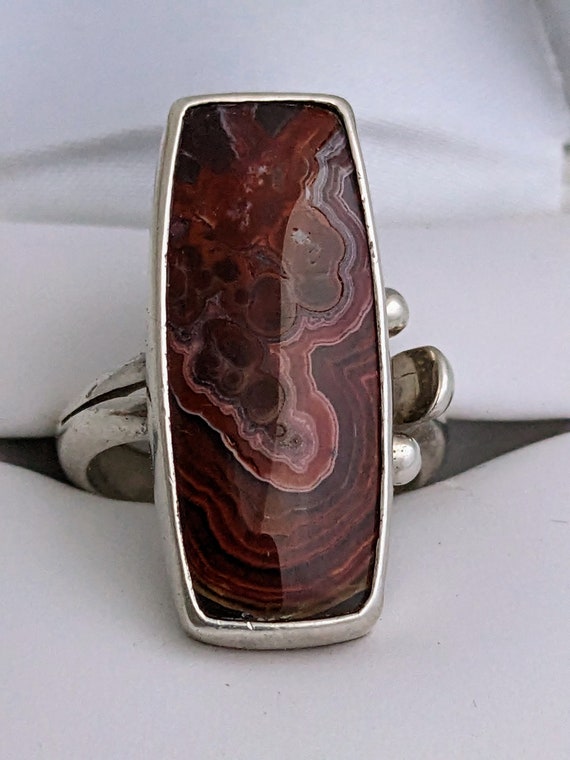 SAJEN Sterling AGATE Ring Vintage Signed Adjustab… - image 10