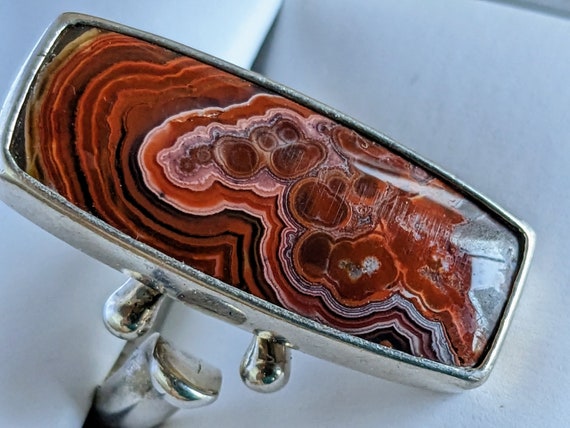 SAJEN Sterling AGATE Ring Vintage Signed Adjustab… - image 2