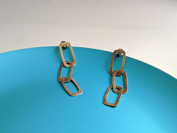 Sterling VERMEIL LINK DANGLE Earrings Vintage Ital