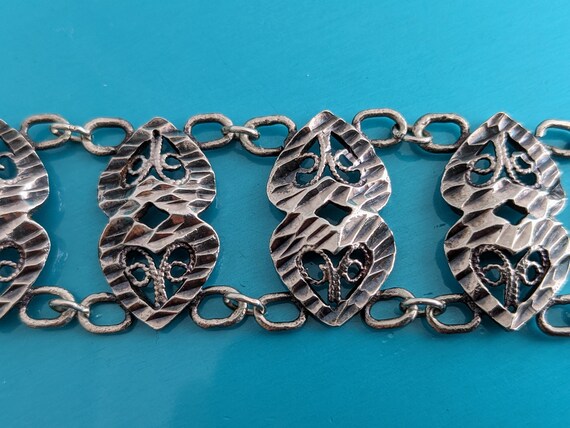Vintage Sterling Silver Heart Link Bracelet: Chun… - image 7