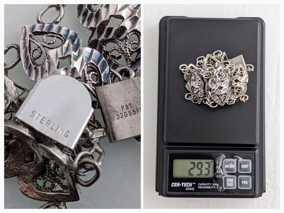 Vintage Sterling Silver Heart Link Bracelet: Chun… - image 8