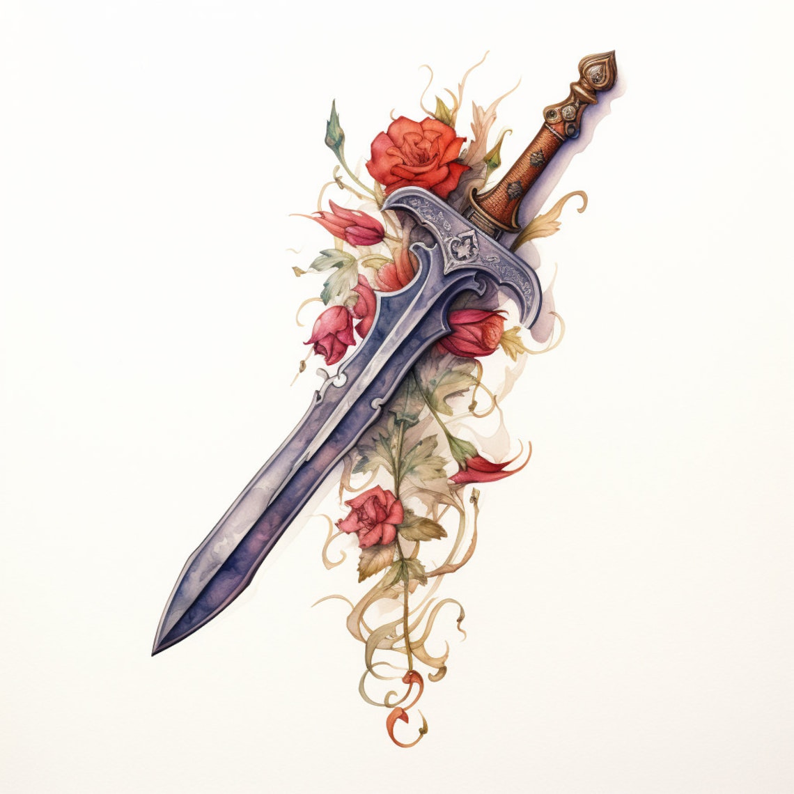 Medieval Fantasy Weapons Watercolor Clipart Images Swords Daggers ...