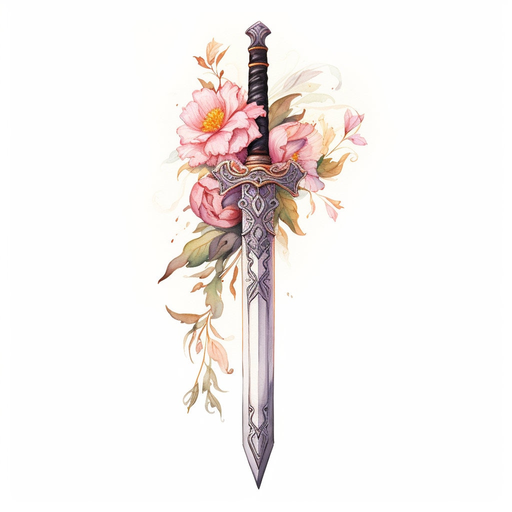 Medieval Fantasy Weapons Watercolor Clipart Images Swords Daggers ...