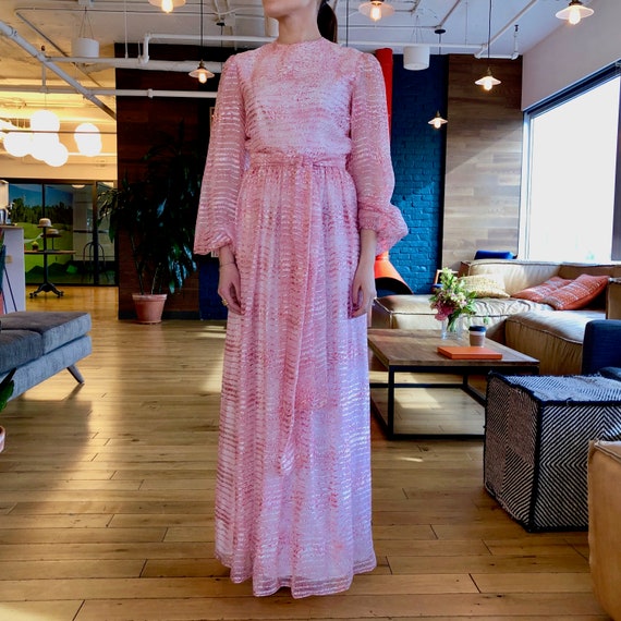 Vintage 1970s Richilene Pink Long Sleeve Maxi Dres