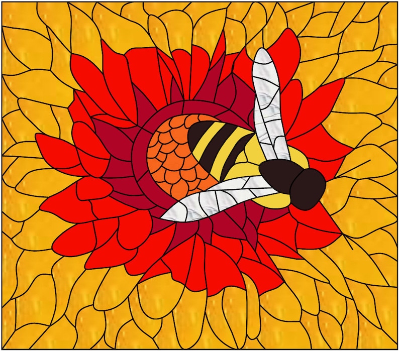 Stained Glass Bee and Flower Pattern - Etsy