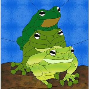 Puede incluir: Tres ranas verdes apiladas una encima de la otra. La rana de arriba tiene la boca abierta y mira hacia arriba. La rana del medio tiene los ojos cerrados y mira hacia abajo. La rana de abajo tiene los ojos abiertos y mira hacia la derecha.