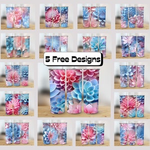 Lotus Flower with 3D Effect for 20oz Skinny Tumbler, Straight & Tapered Floral PNG, Free Bonus Designs Included!