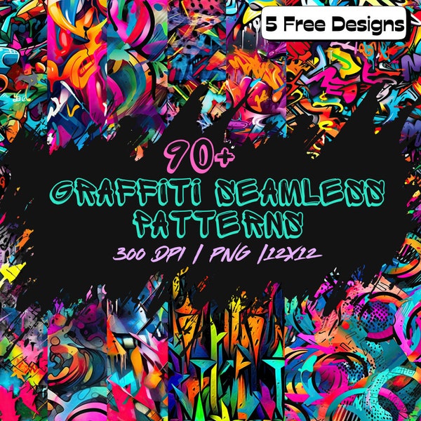 90+ Graffiti Art Digital Paper Bundle High-Resolution Seamless Pattern for Commercial Use and Digital Art Projects, Graffiti Background