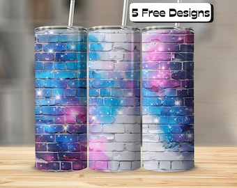 Galaxy Themed on Brick Wall Tumbler Wrap| Straight & Tapered | 20oz Skinny Tumbler | Tumbler Wrap Sublimation PNG | Stars | Outer Space