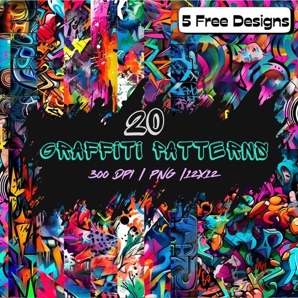 20 Graffiti Art Digital Paper Bundle High-Resolution Seamless Pattern for Commercial Use and Digital Art Projects, Graffiti Background