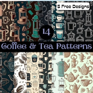 Vintage Coffee and Tea Digital Paper Pack| Printable| Instant Download| Pattern |Crafting |Scrapbooking | Digital Download | Doodle Line Art