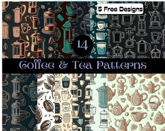 Vintage Kaffee und Tee Digital Paper Pack | Druckbar | Sofortdownload| Muster |Craftbooking | Digitaler Download | Gekritzel-Strichzeichnung