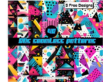 Retro 80s Seamless Pattern, Scrapbooking Digital Paper, Background Wallpaper, Seamless File Paper, Repeat Pattern, PNG, Craft Paper