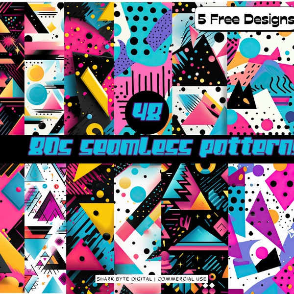 48 Retro 80s Seamless Pattern, Scrapbooking Digital Paper, Background Wallpaper, Seamless File Paper, Repeat Pattern, PNG, Craft Paper