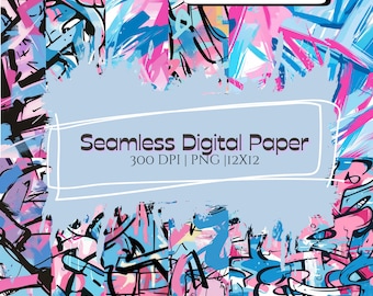 Pastel Graffiiti Seamless Pattern | Scrapbook Journal | Digital Craft Paper Bundle | Crafting Printable Paper Set | Decoupage | Street Art