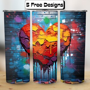 Graffiti Chic for Tumblers: High-Quality Heart Design Wraps Street Art Vibes 20oz Cups PNG Sublimation