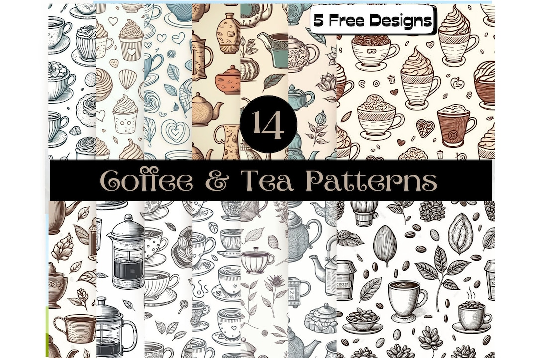 14 Vintage Coffee and Tea Digital Paper Pack | Printable| Instant ...