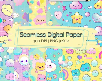 Y2K Seamless Pattern | Scrapbook Journal | Digital Craft Paper Bundle | Crafting Printable Paper Set | Decoupage | Cloud Art | Y2k decor
