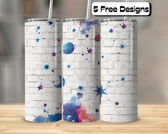 Galaxy Themed on Brick Wall Tumbler Wrap| Straight & Tapered | 20oz Skinny Tumbler | Tumbler Wrap Sublimation PNG | Stars | Outer Space