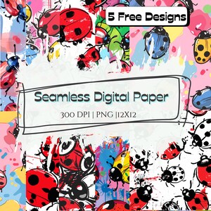 Naadloze patroon lieveheersbeestjes | Plakboekdagboek | Bundel digitaal knutselpapier | Set afdrukbare papier knutselen | Knippen | Graffitikunst
