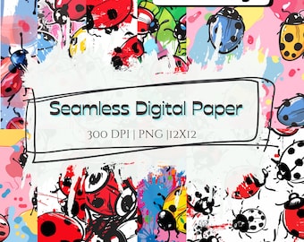 Ladybugs Seamless Pattern | Scrapbook Journal | Digital Craft Paper Bundle | Crafting Printable Paper Set | Decoupage | Graffiti Art