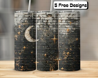Galaxy Themed on Brick Wall Tumbler Wrap| Straight & Tapered | 20oz Skinny Tumbler | Tumbler Wrap Sublimation PNG | Stars | Dark Space