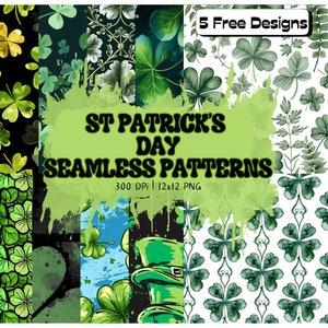 St Patricks Day Graffiti Seamless Pattern | Scrapbook Journal | Digital Craft Paper Bundle | Crafting Printable Paper Set | Decoupage