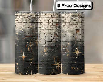 Galaxy Themed on Brick Wall Tumbler Wrap| Straight & Tapered | 20oz Skinny Tumbler | Tumbler Wrap Sublimation PNG | Stars | Dark Space