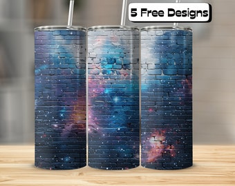 Galaxy Themed on Brick Wall Tumbler Wrap| Straight & Tapered | 20oz Skinny Tumbler | Tumbler Wrap Sublimation PNG | Stars | Outer Space