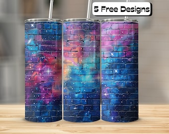 Galaxy Themed on Brick Wall Tumbler Wrap| Straight & Tapered | 20oz Skinny Tumbler | Tumbler Wrap Sublimation PNG | Stars | Outer Space
