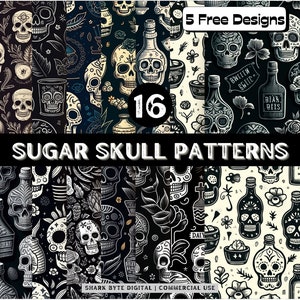 30 Sugar Skull Digital Patterns | Digital Paper | Día de Muertos | Gothic Halloween Bundle | Day of the dead | PNG | Skeleton | Skulls