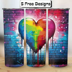 Graffiti Chic for Tumblers: High-Quality Heart Design Wraps Street Art Vibes 20oz Cups PNG Sublimation