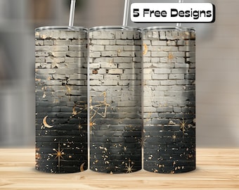 Galaxy Themed on Brick Wall Tumbler Wrap| Straight & Tapered | 20oz Skinny Tumbler | Tumbler Wrap Sublimation PNG | Stars | Dark Space