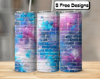 Galaxy Themed on Brick Wall Tumbler Wrap| Straight & Tapered | 20oz Skinny Tumbler | Tumbler Wrap Sublimation PNG | Stars | Outer Space