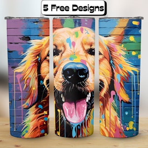 Golden Retriever Dog Tumbler Wrap PNG/SVG, 20 oz Skinny Tumbler Sublimation, Straight & Tapered Tumbler Wrap, Dog Lover Gift